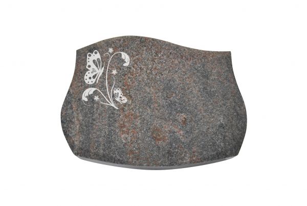 Liegestein Verdi, Himalaya Granit, 40cm x 30cm x 8cm, inkl. Schmetterling auf Blatt