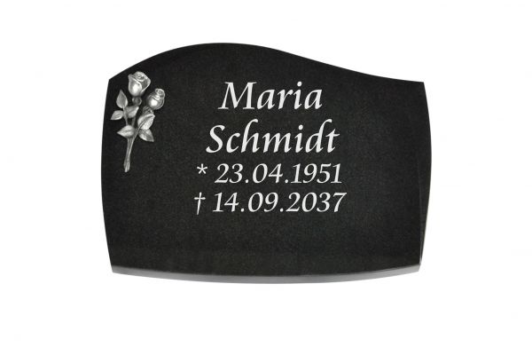 Liegeplatte, Black Granit mit Fasen 40cm x 30cm x 3cm, inkl. kleiner Alurose