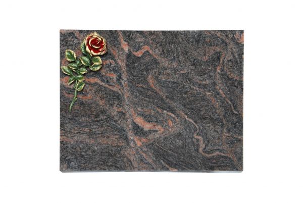 Liegeplatte, Himalaya Granit rechteckig 40cm x 30cm x 3cm, inkl. farbiger Rose