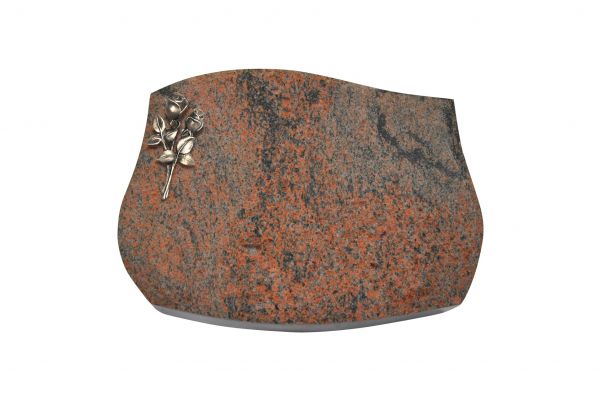 Liegestein Verdi, Multicolor Granit, 40cm x 30cm x 8cm, inkl. kleiner Bronzerose