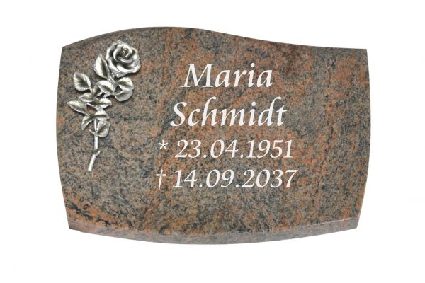 Liegeplatte, Multicolor Granit mit Fasen 30cm x 20cm x 4cm, inkl. Alurose