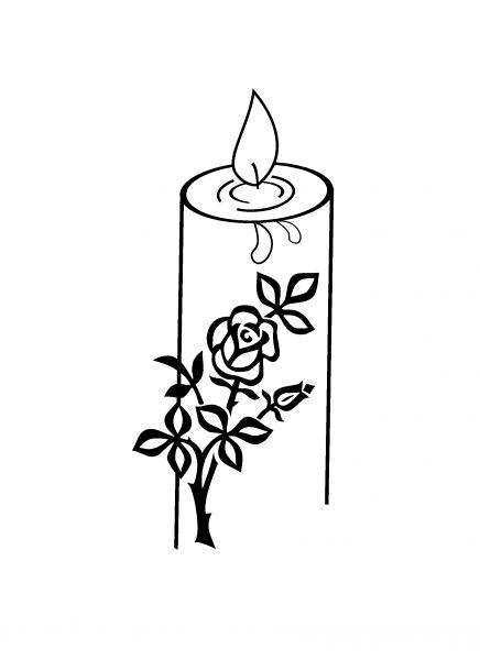 vertieft gestrahltes Ornament, brennende Kerze mit Rose