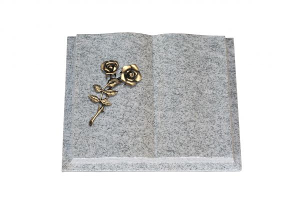 Grabbuch, Viscount White Granit, 45cm x 35cm x 8cm, inkl. Bronzerose mit 2 Blüten