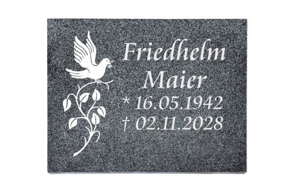 Liegeplatte, Padang Dark Granit rechteckig 40cm x 30cm x 3cm, inkl. Vogel auf Ast