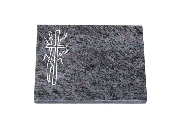 Liegeplatte, Orion Granit rechteckig 40cm x 30cm x 3cm, inkl. Kreuz mit Ähren