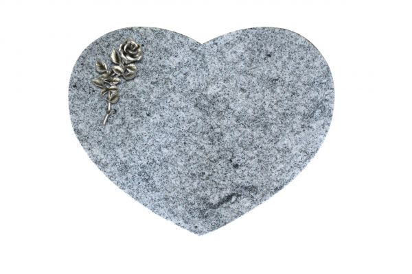 Liegestein Herzform, Viscount Granit, 40cm x 30cm x 8cm, inkl. Alurose mit einer Blüte