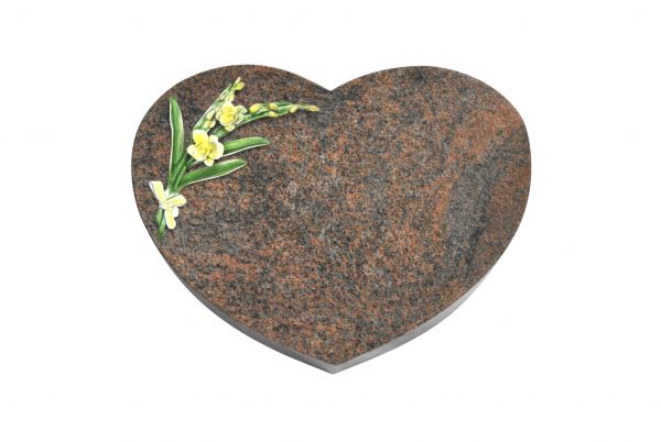 Liegestein Herz, Multicolor Granit, 50cm x 40cm x 10cm, inkl. Orchidee aus Alu