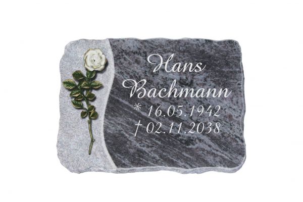 Liegeplatte, Viscount Granit 40cm x 30cm x 4cm, inkl. weißen Rose