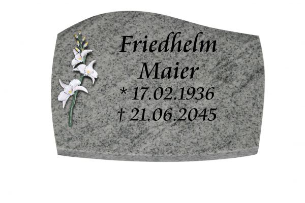 Liegeplatte, Viscount White Granit mit Fasen 40cm x 30cm x 3cm, inkl. farbiger Lilie