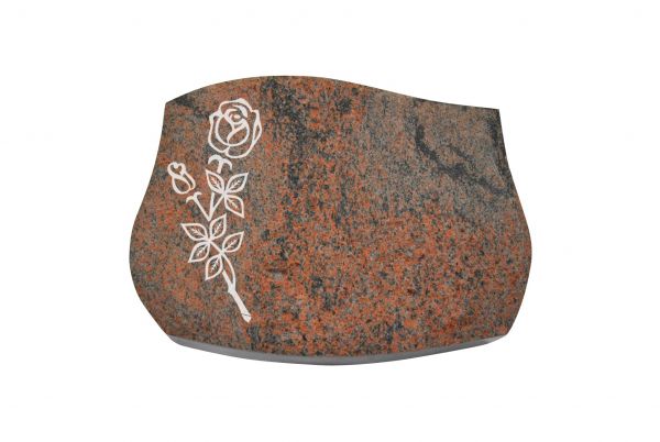 Liegestein Verdi, Multicolor Granit, 40cm x 30cm x 8cm, inkl. vertieft gestrahlten Rose