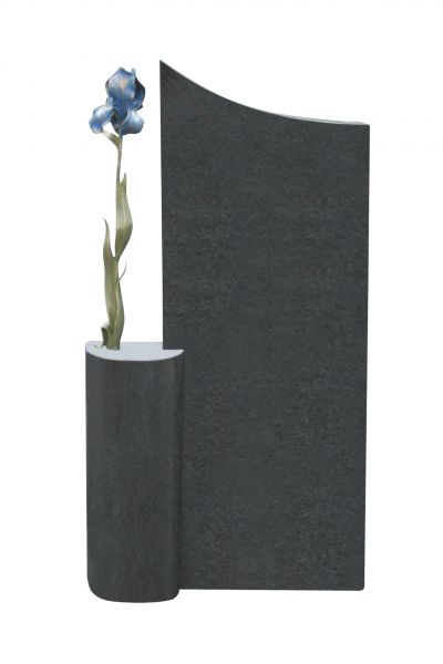 Einzelgrabstein, Indien Black Granit 100cm x 55cm x 14cm, inkl. farbigen Blume