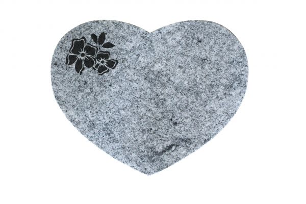 Liegestein Herzform, Viscount Granit, 40cm x 30cm x 8cm, inkl. Blume mit 3 Blüten