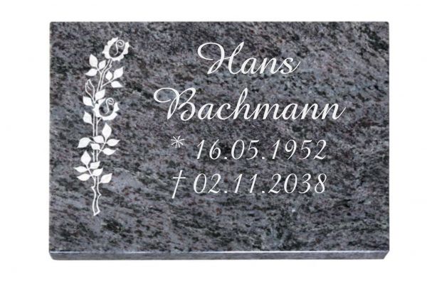 Liegeplatte, Orion Granit rechteckig 40cm x 30cm x 3cm, inkl. schmaler Rose