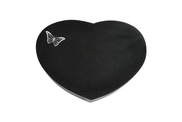 Liegestein Herzform, Black Granit, 40cm x 30cm x 8cm, inkl. Schmetterling