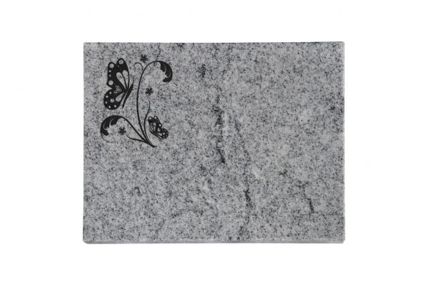 Liegeplatte, Viscount White Granit 40cm x 30cm x 3cm, inkl. Schmetterling auf Blatt