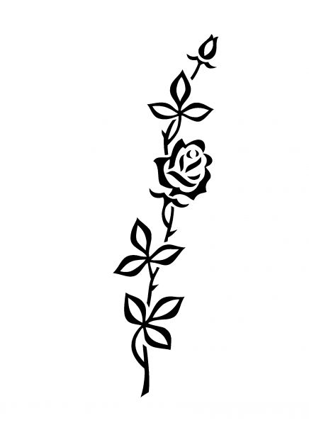 vertieft gestrahltes Ornament, Rosenzweig mit Blüten