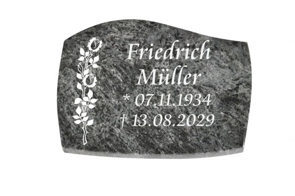 Liegeplatte, Orion Granit mit Fasen 40cm x 30cm x 3cm, inkl. schmaler gestrahlter Rose