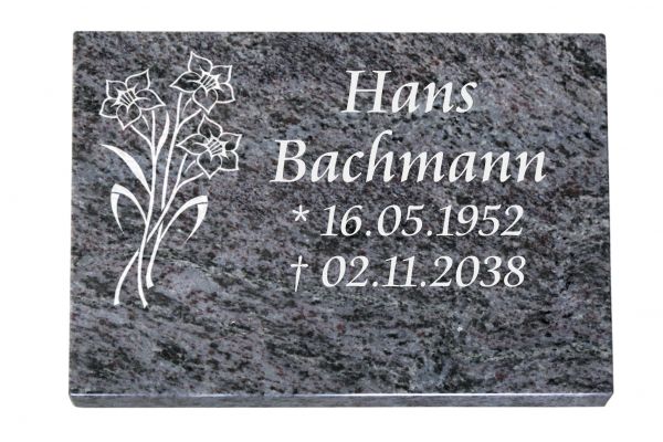 Liegeplatte, Orion Granit rechteckig 40cm x 30cm x 3cm, inkl. Narzisse