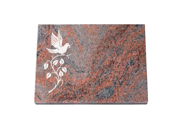 Liegeplatte, Multicolor Granit rechteckig 40cm x 30cm x 3cm, inkl. Vogel auf Ast