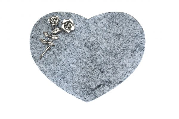 Liegestein Herzform, Viscount Granit, 40cm x 30cm x 8cm, inkl. Alurose mit 2 Blüten