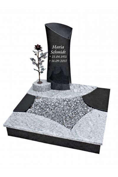 Urnengrabanlagen, Black und Viscount White Granit, inkl. Rose mit Blätter