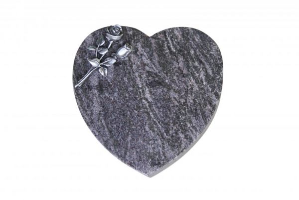Liegestein Herzform, Orion Granit, 30cm x 30cm x 8cm, inkl. kleiner Alu Rose