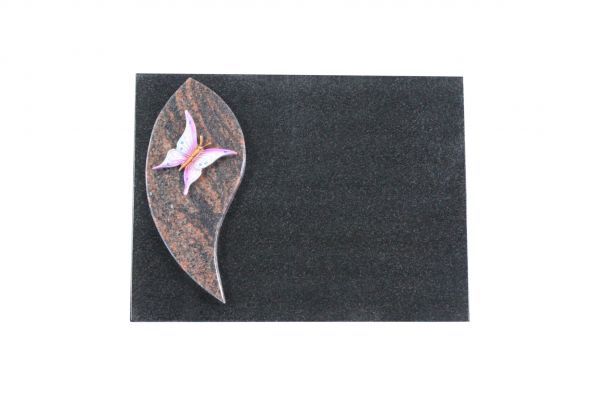 Liegestein, Indien Black und Indora Granit, 40cm x 30cm x 3cm, inkl. Alu Schmetterling