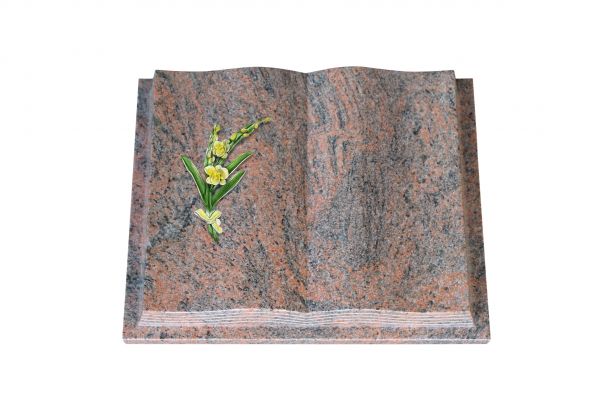 Grabbuch, Multicolor Granit, 60cm x 45cm x 10cm, inkl. Orchidee aus Alu