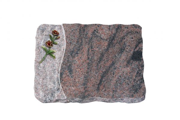 Liegeplatte, Indora Granit 40cm x 30cm x 4cm, inkl. kleiner roten Doppelrose