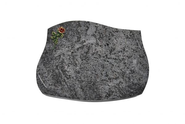 Liegestein Verdi, Orion Granit, 50cm x 40cm x 10cm, inkl. kleiner roter Bronzerose