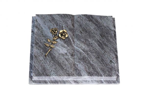 Grabbuch, Orion Granit, 50cm x 40cm x 10cm, inkl. Bronzerose mit 2 Blüten