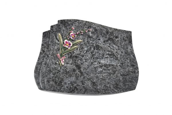 Liegestein Vivaldi, Orion Granit, 50cm x 40cm x 10cm, inkl. Orchidee aus Bronze