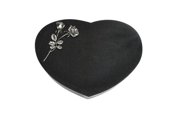 Liegestein Herz, Black Granit, 50cm x 40cm x 10cm, inkl. Alurose mit 2 Blüten