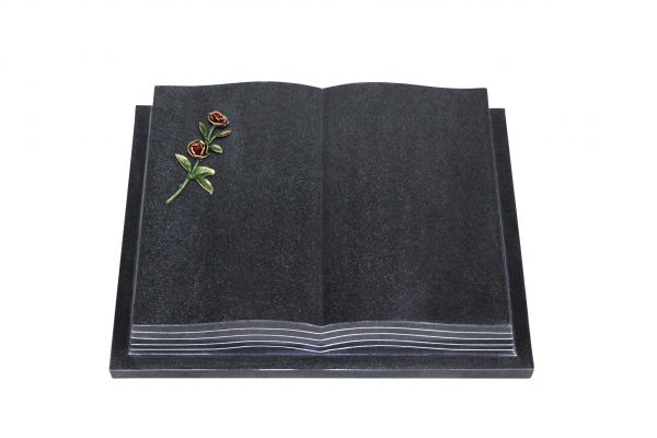 Grabbuch, Indien Black Granit, 45cm x 35cm x 8cm, inkl. farbiger Doppelrose