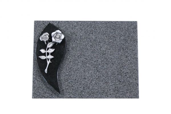 Liegestein, Indien Black und Padang Dark Granit 40cm x 30cm x 3cm, inkl. Alurose mit 2 Blüten