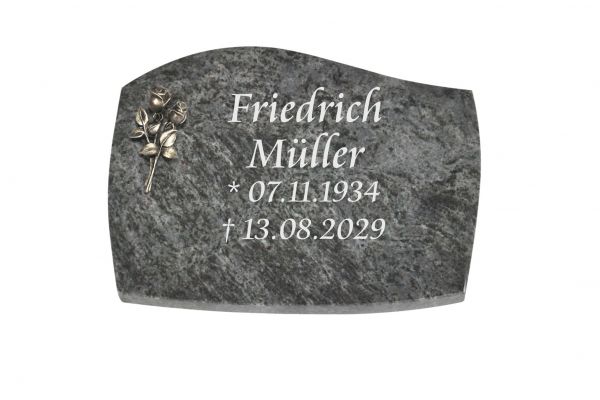 Liegeplatte, Orion Granit mit Fasen 40cm x 30cm x 3cm, inkl. kleiner Bronzerose