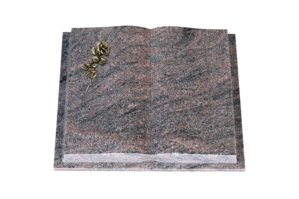 Grabbuch, Himalaya Granit, 45cm x 35cm x 8cm, inkl. kleiner Bronzerose mit Blüte