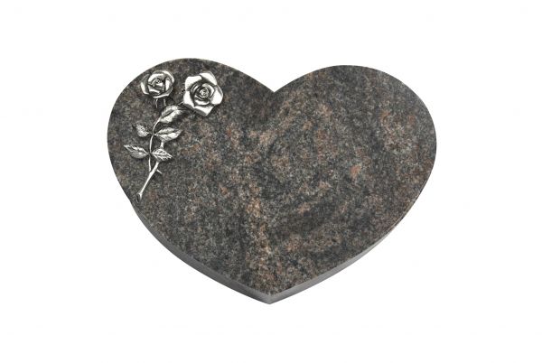 Liegestein Herz, Himalaya Granit, 40cm x 30cm x 8cm, inkl. Alurose mit 2 Blüten