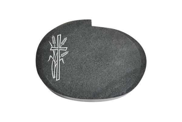 Liegestein Mozart, Padang Dark Granit, 50cm x 40cm x 10cm, inkl. Kreuz mit Ähren