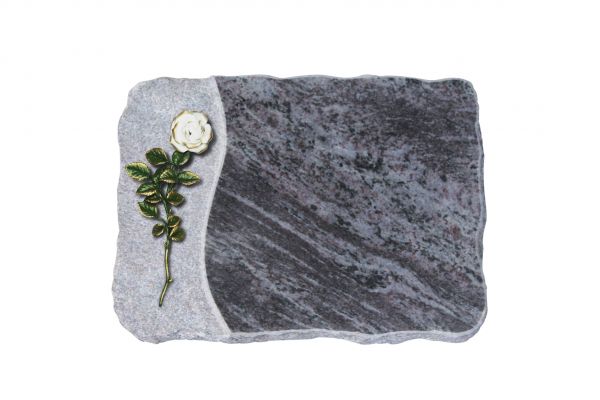 Liegeplatte, Orion Granit gesprengte Seiten 40cm x 30cm x 4cm, inkl. weisser Rose