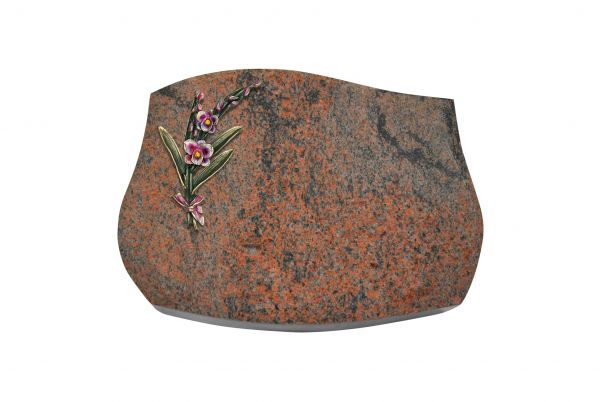 Liegestein Verdi, Multicolor Granit, 50cm x 40cm x 10cm, inkl. Orchidee aus Bronze
