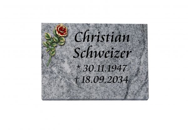 Liegeplatte, Viscount Granit rechteckig 40cm x 30cm x 3cm, inkl. roter Rose