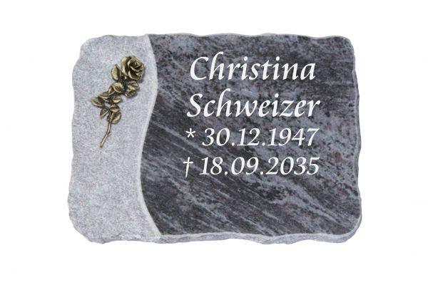 Liegeplatte, Orion Granit 40cm x 30cm x 4cm, inkl. kleiner Bronzerose