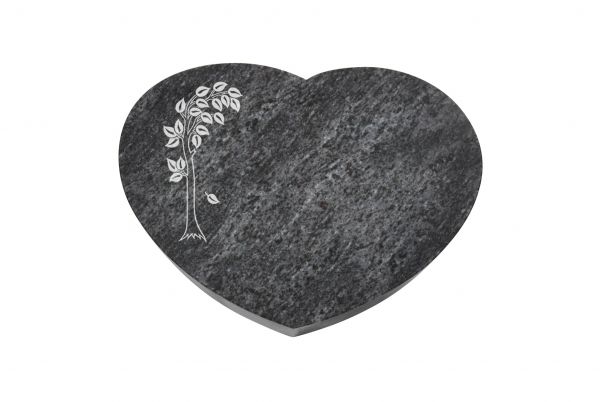 Liegestein Herz, Orion Granit, 50cm x 40cm x 10cm, inkl. Baum mit Blättern