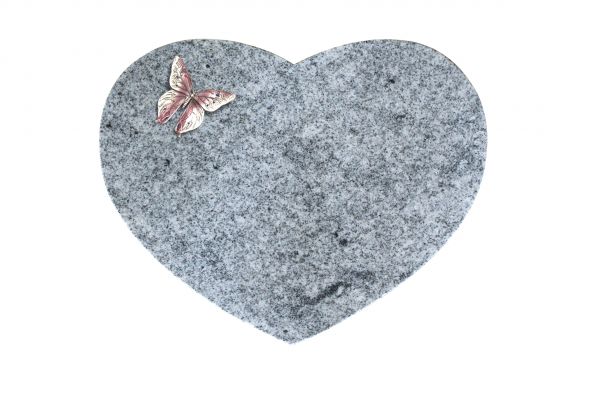 Liegestein Herzform, Viscount Granit, 40cm x 30cm x 8cm, inkl. Alu Schmetterling