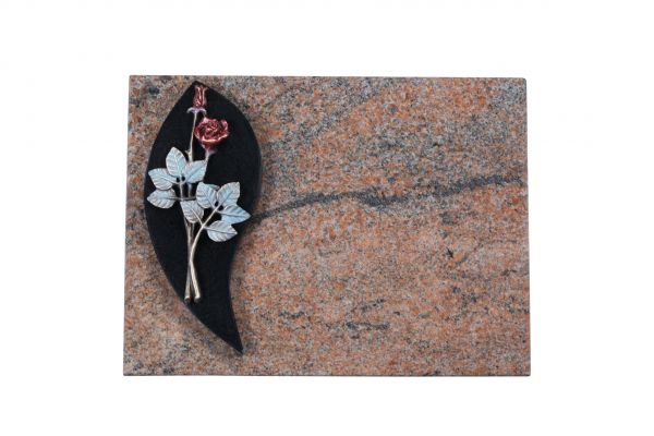Liegestein, Indien Black und Multicolor Granit 40cm x 30cm x 3cm, inkl. getönter Rose
