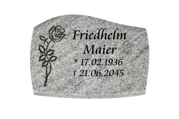 Liegeplatte, Viscount White Granit mit Fasen 40cm x 30cm x 3cm, inkl. Rose