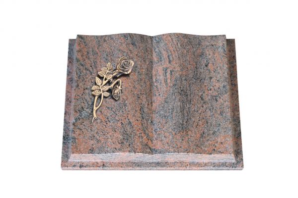 Grabbuch, Multicolor Granit, 40cm x 30cm x 8cm, inkl. Knickrose aus Bronze