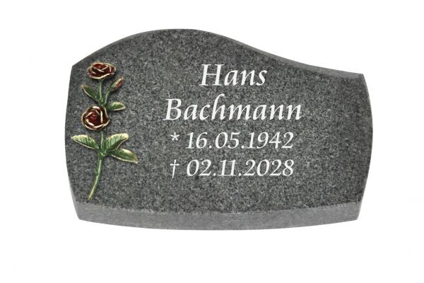 Liegeplatte, Padang Dark Granit mit Fasen 30cm x 20cm x 4cm, inkl. rot / grüner Doppelrose