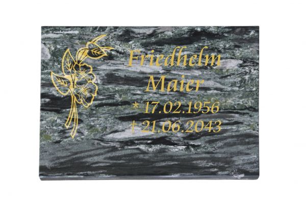 Liegeplatte, Wave Green Granit 40cm x 30cm x 3cm, inkl. Orchidee